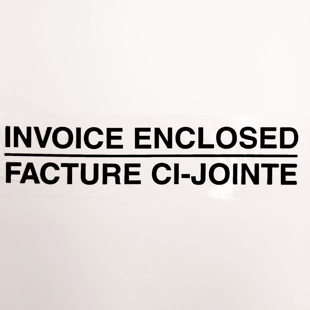 Text 'INVOICE ENCLOSED' and 'FACTURE CI-JOINTE' in black on a white background