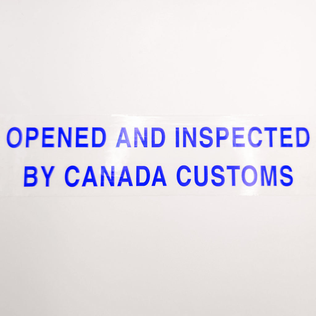 Blue text 'OPENED AND INSPECTED BY CANADA CUSTOMS' on a white background