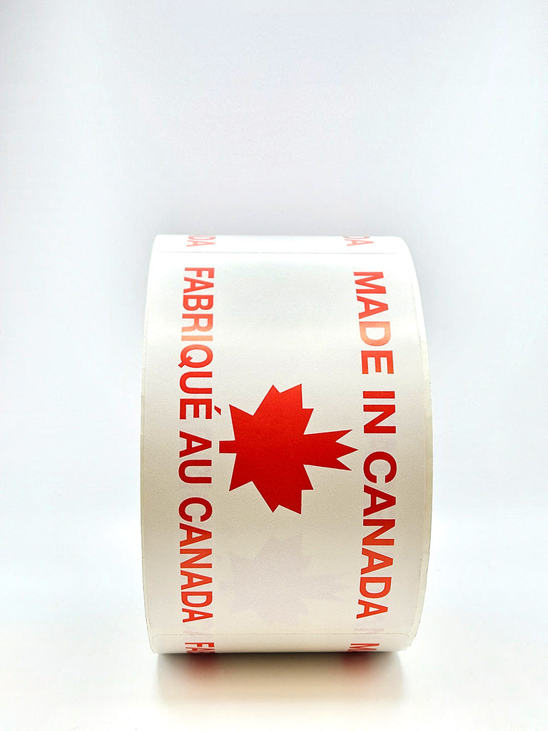 made in canada label roll side front view