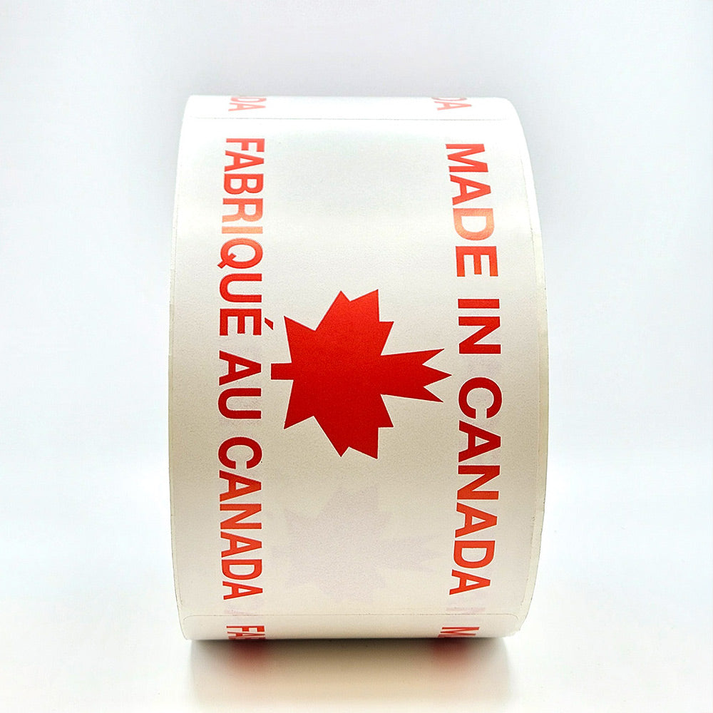 MADE IN CANADA with Maple Leaf Bilingual 3" x 5" Labels front view