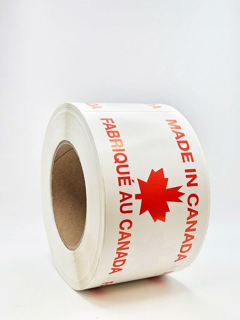 made in canada label roll side view