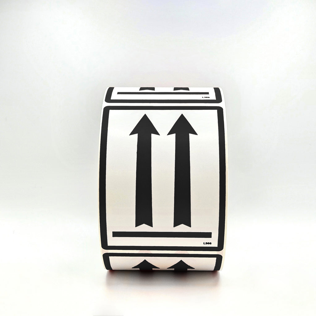 Black and white packaging with arrows on a white background