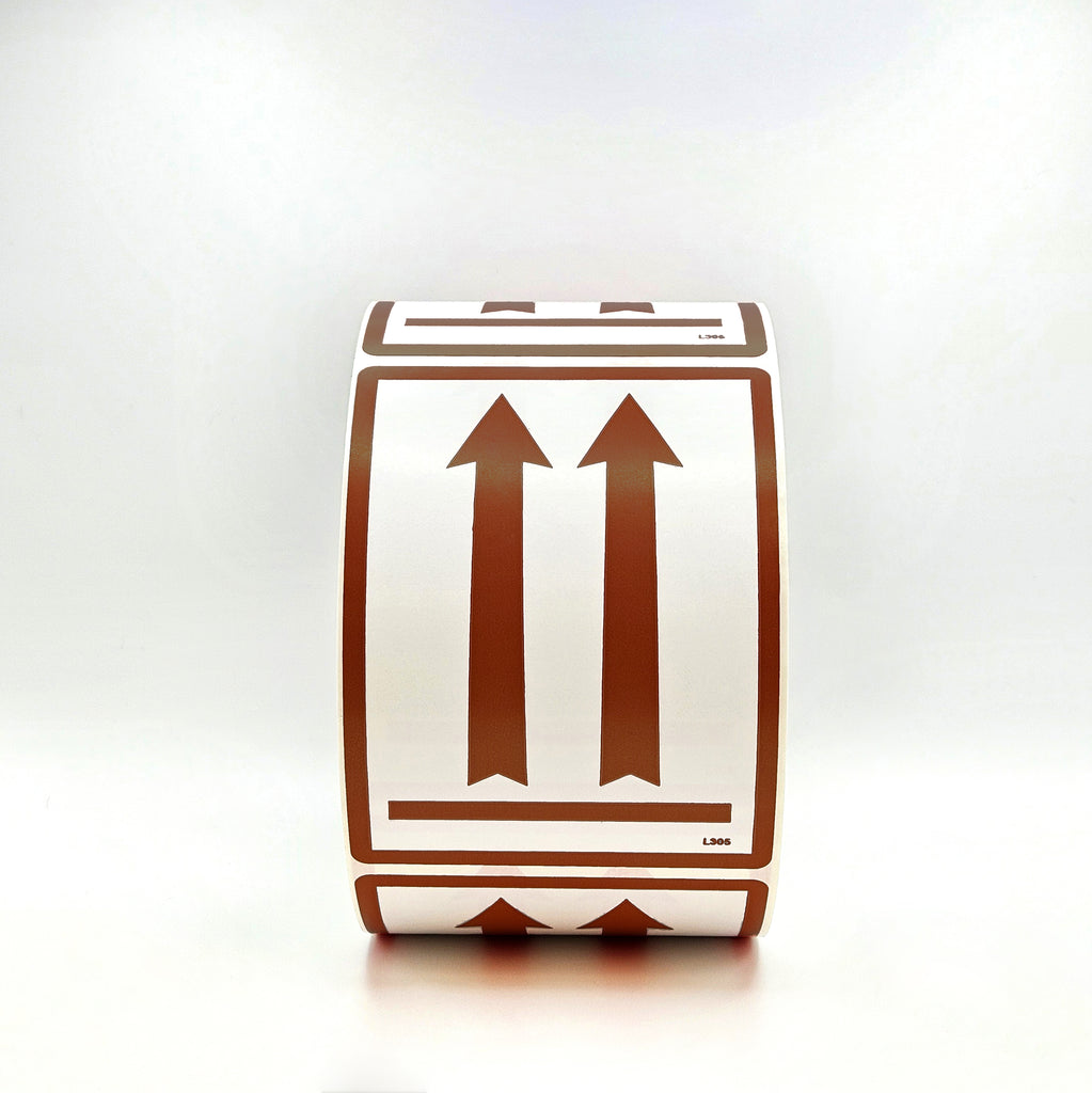 Rectangular packaging with brown arrows on a white background