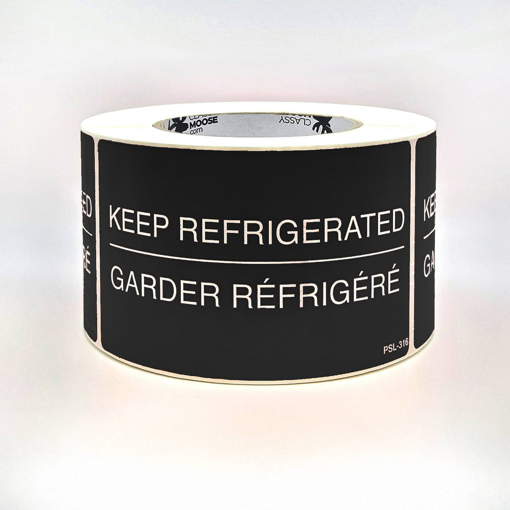 Red KEEP REFRIGERATED Bilingual Labels 3" x 5" in black