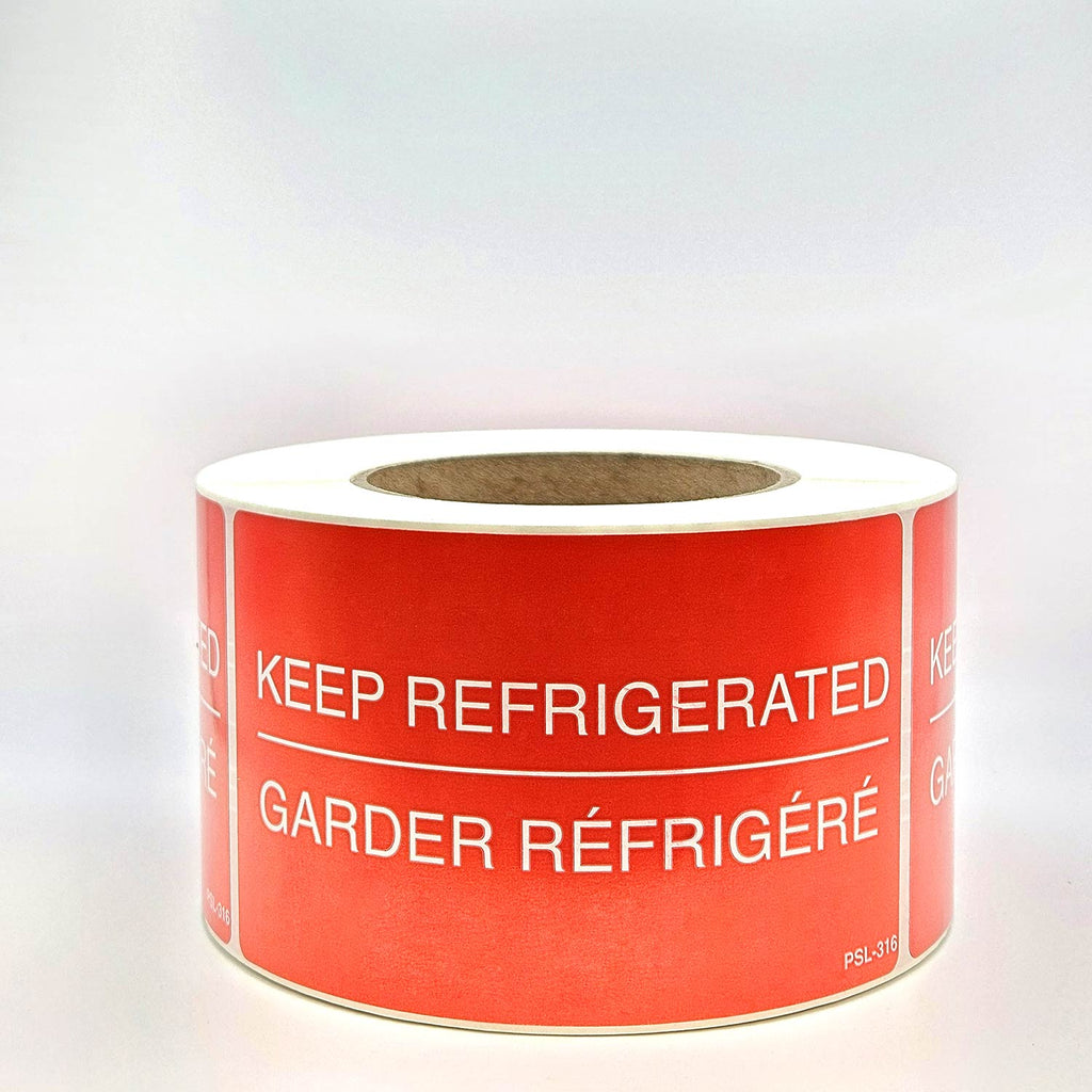 Red KEEP REFRIGERATED Bilingual Labels 3" x 5" - 500 per roll