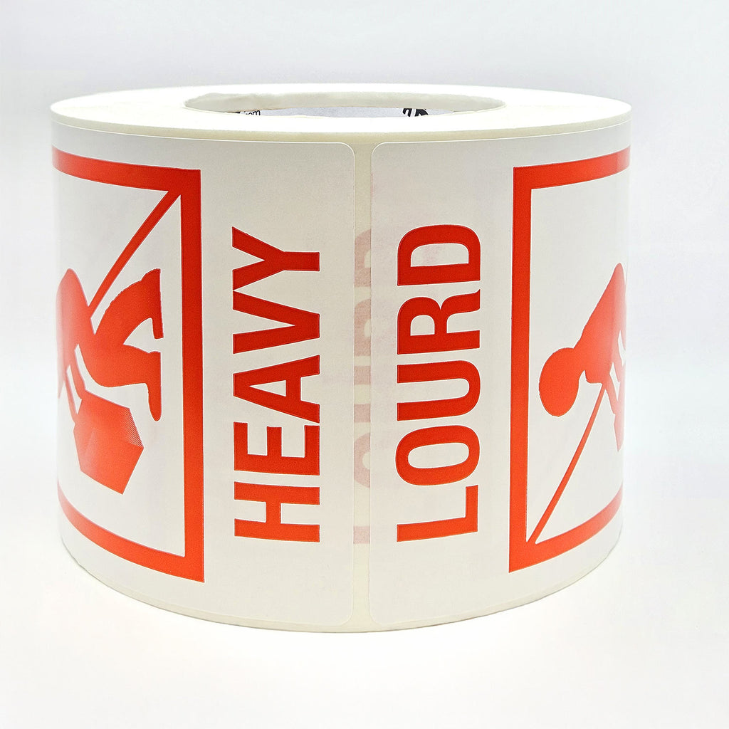 Red HEAVY with Lifting Box Pictogram Labels | Classy Moose™ flat view