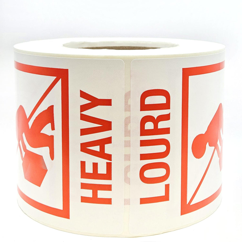 Red HEAVY with Lifting Box Pictogram Bilingual Labels