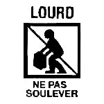 Warning sign with text 'Lourd Ne Pas Soulever' indicating a heavy object not to be lifted. black 