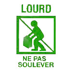 green Sign warning against lifting heavy objects on a white background