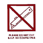 No cutting symbol with text in a burgundy square