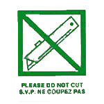 No cutting symbol with text in a green square