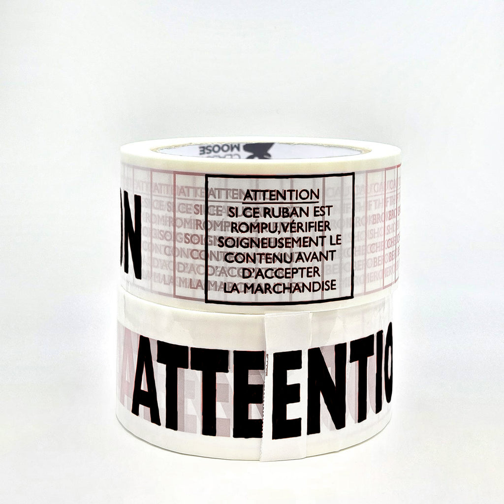 ATTENTION - TAMPER PROOF MESSAGE Bilingual PVC Tape in black