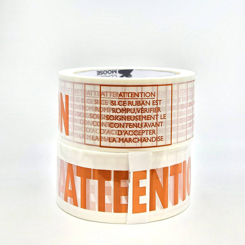 ATTENTION - TAMPER PROOF MESSAGE Bilingual PVC Tape in orange