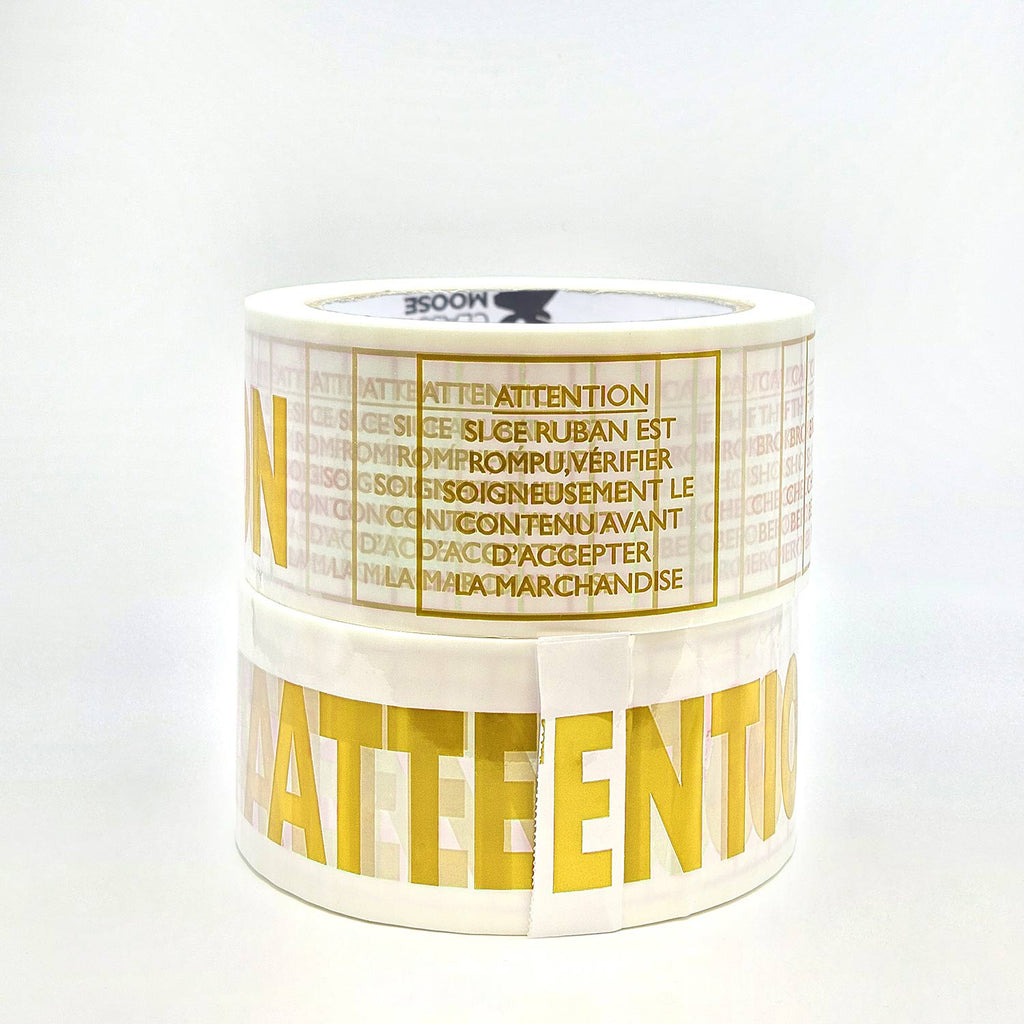 ATTENTION - TAMPER PROOF MESSAGE Bilingual PVC Tape in yellow