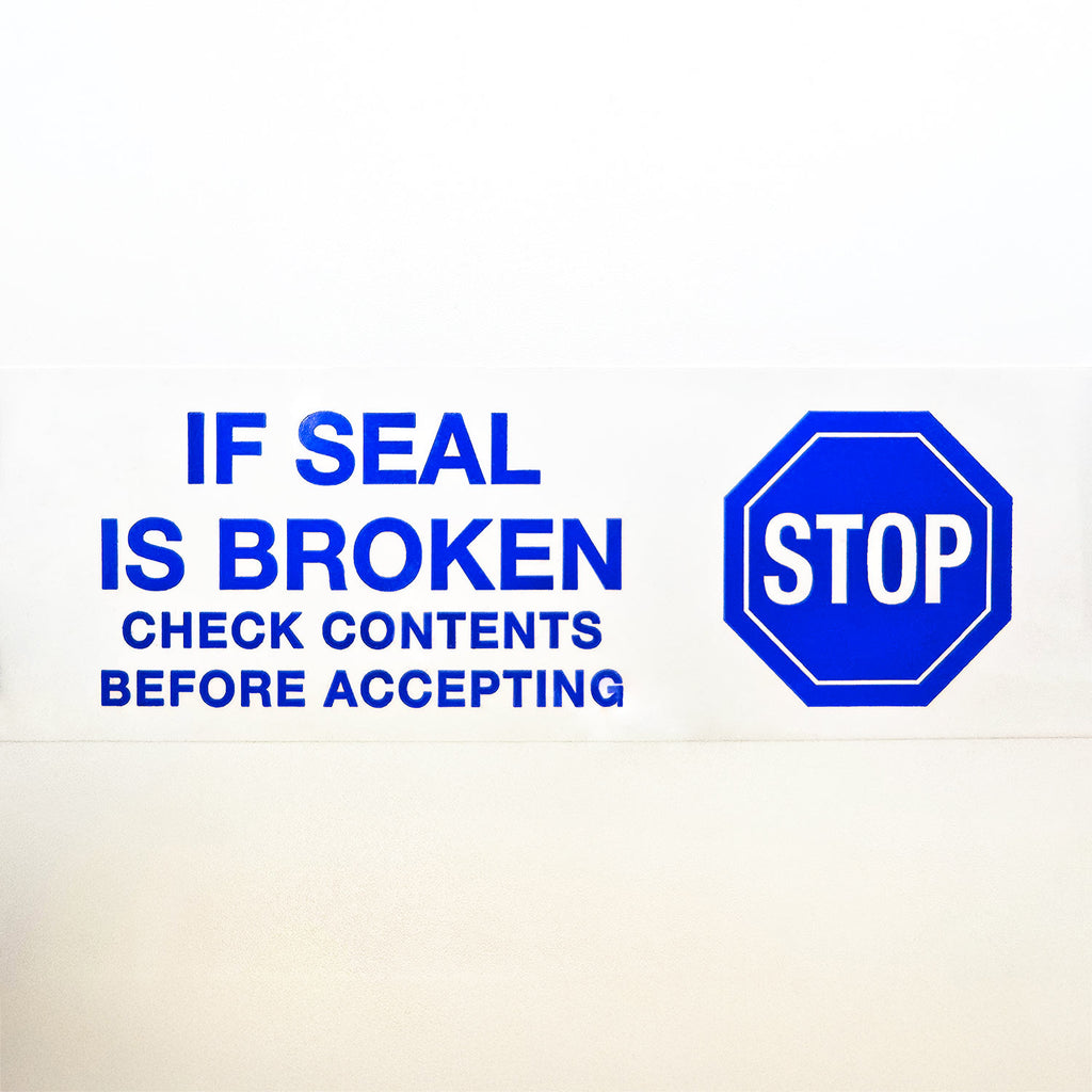 STOP IF SEAL IS BROKEN PVC Tape | Classy Moose™ image in blue