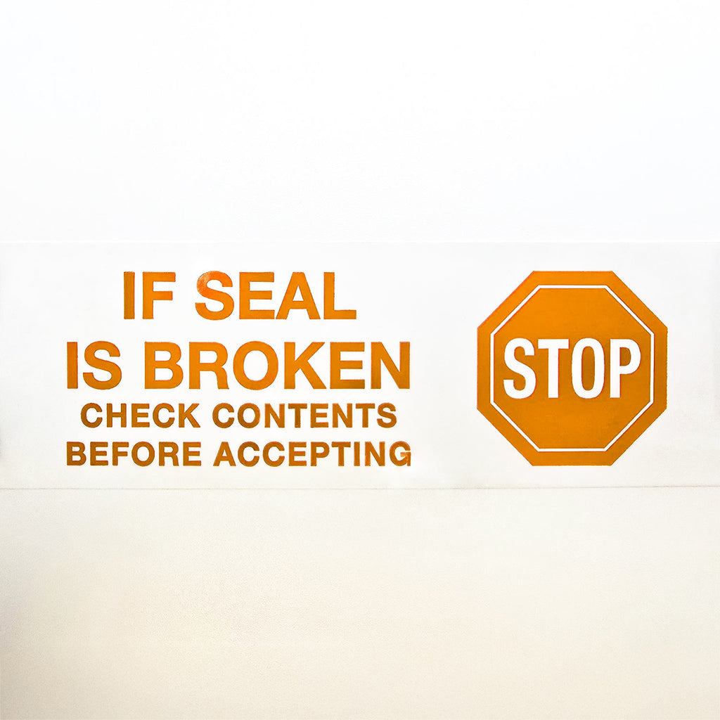 STOP IF SEAL IS BROKEN PVC Tape | Classy Moose™ image in orange