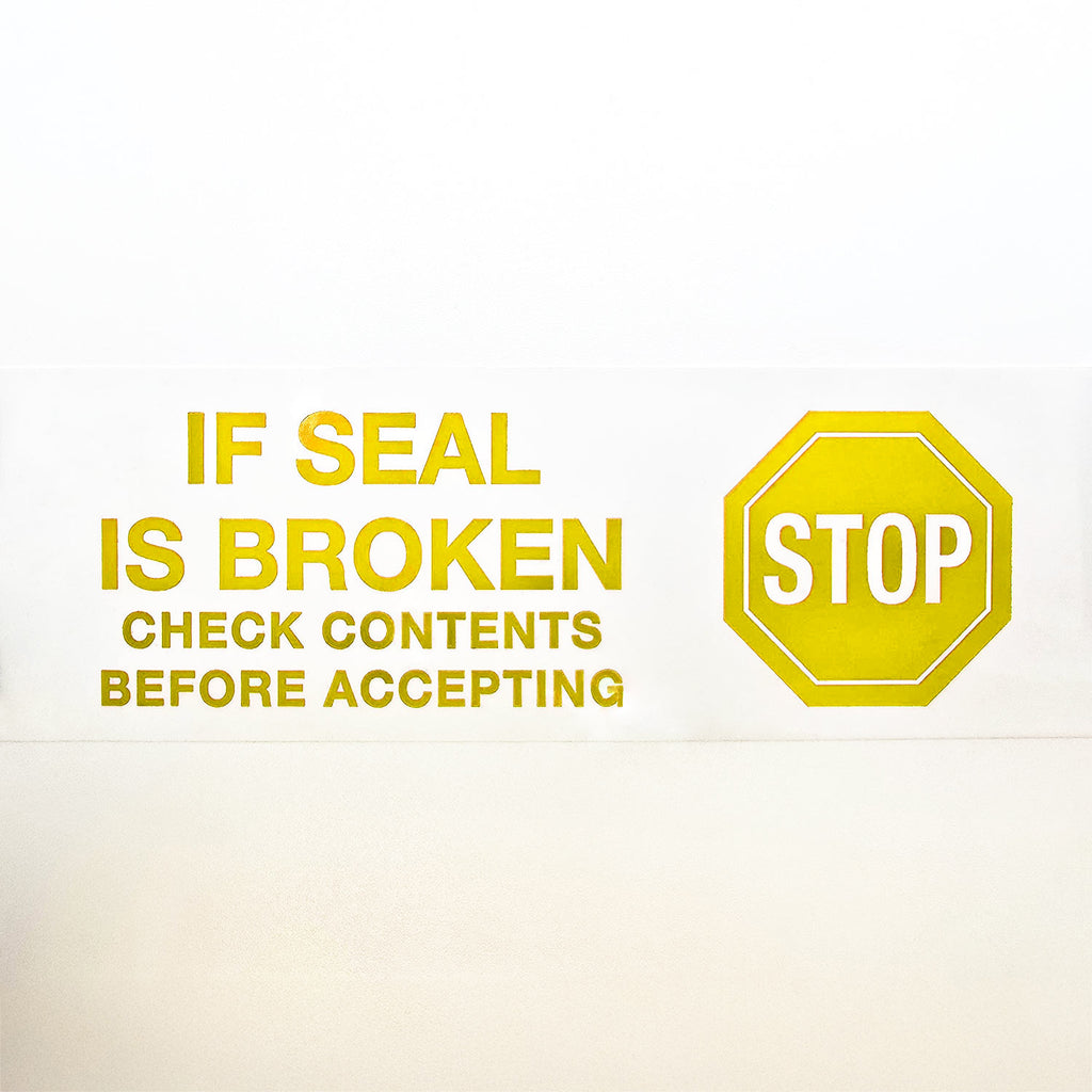 STOP IF SEAL IS BROKEN PVC Tape | Classy Moose™ image in yellow