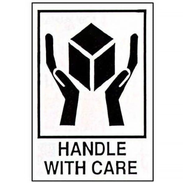 HANDLE WITH CARE Hands and Box Labels in black