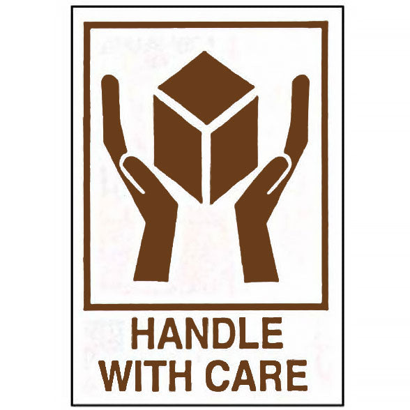 HANDLE WITH CARE Hands and Box Labels in brown