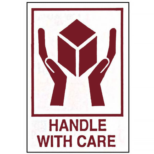 HANDLE WITH CARE Hands and Box Labels in burgundy