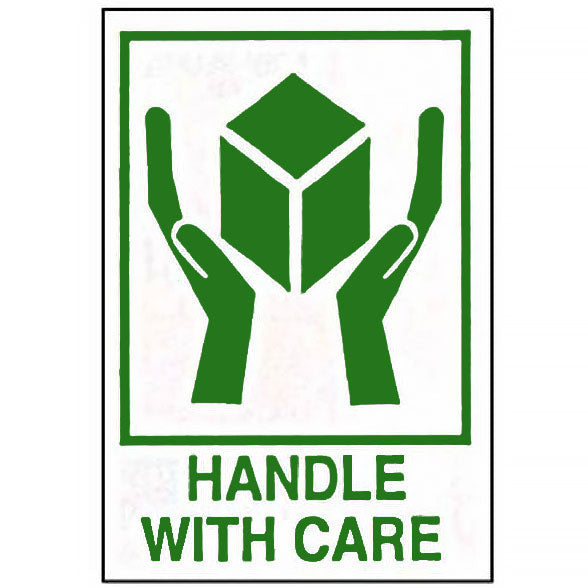 HANDLE WITH CARE Hands and Box Labels in green