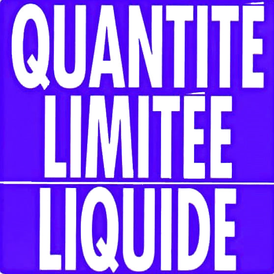 White text 'QUANTITE LIMITÓE LIQUIDE' on a blue background