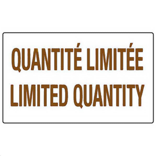 Brown Text 'QUANTITÉ LIMITÉE LIMITED QUANTITY' on a white background