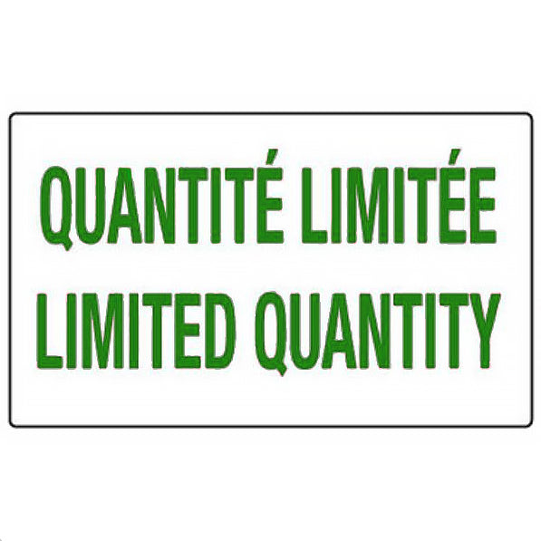 Green text 'QUANTITÉ LIMITÉE LIMITED QUANTITY' on a white background