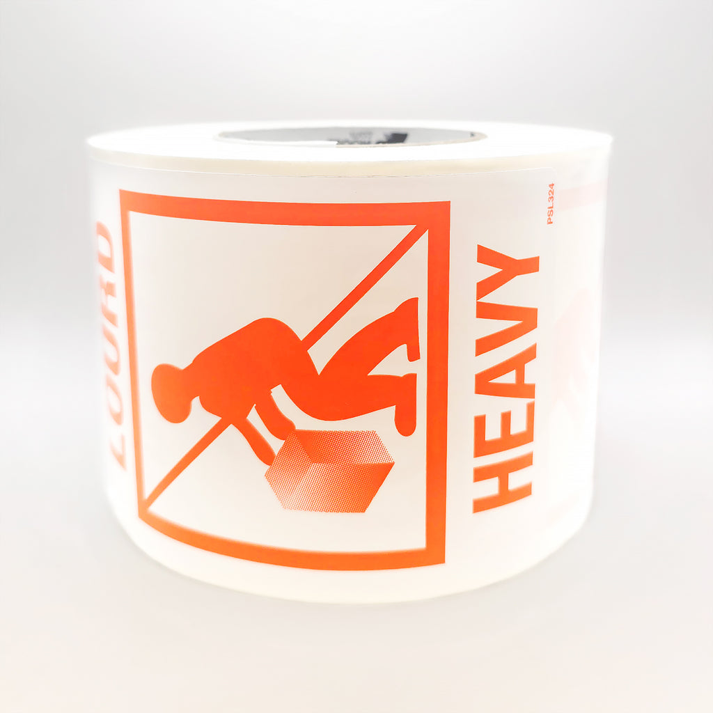 Roll of warning label with orange text and icon on a white background flat view