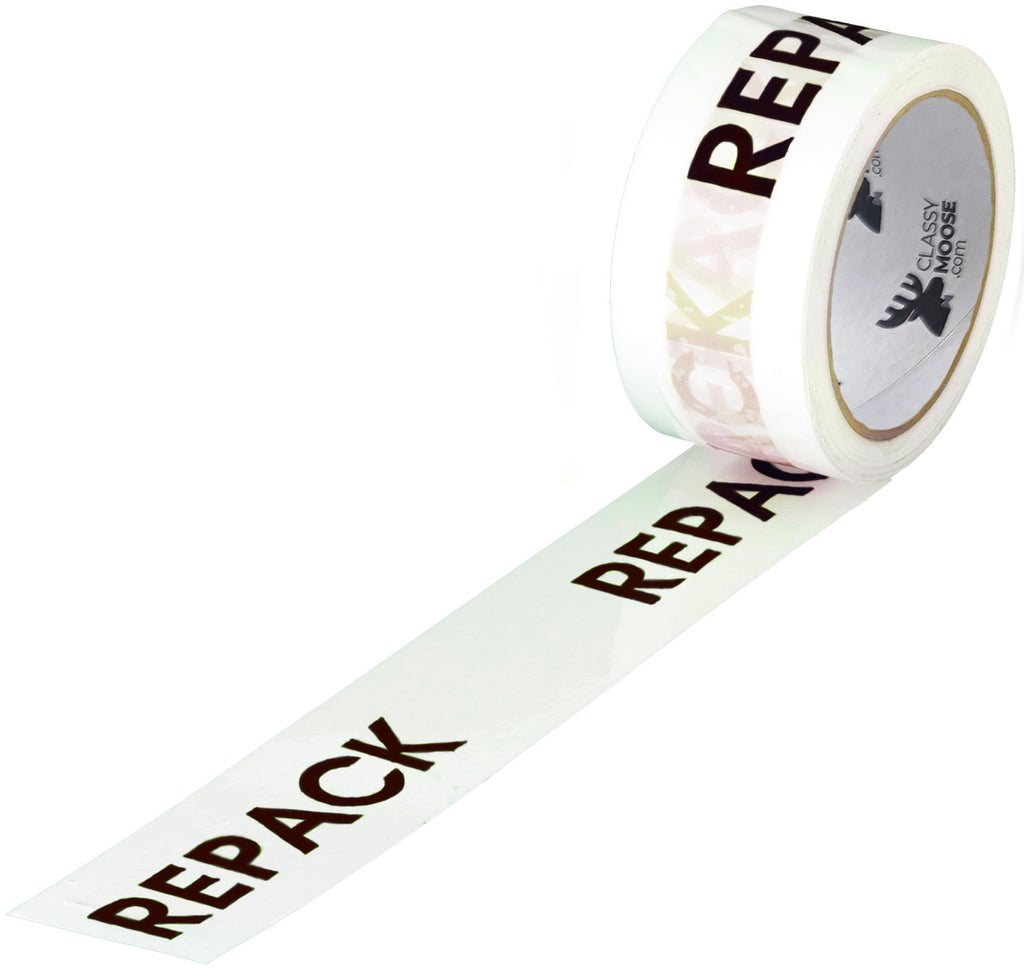 Roll of tape with black 'REPACK' text on a white background