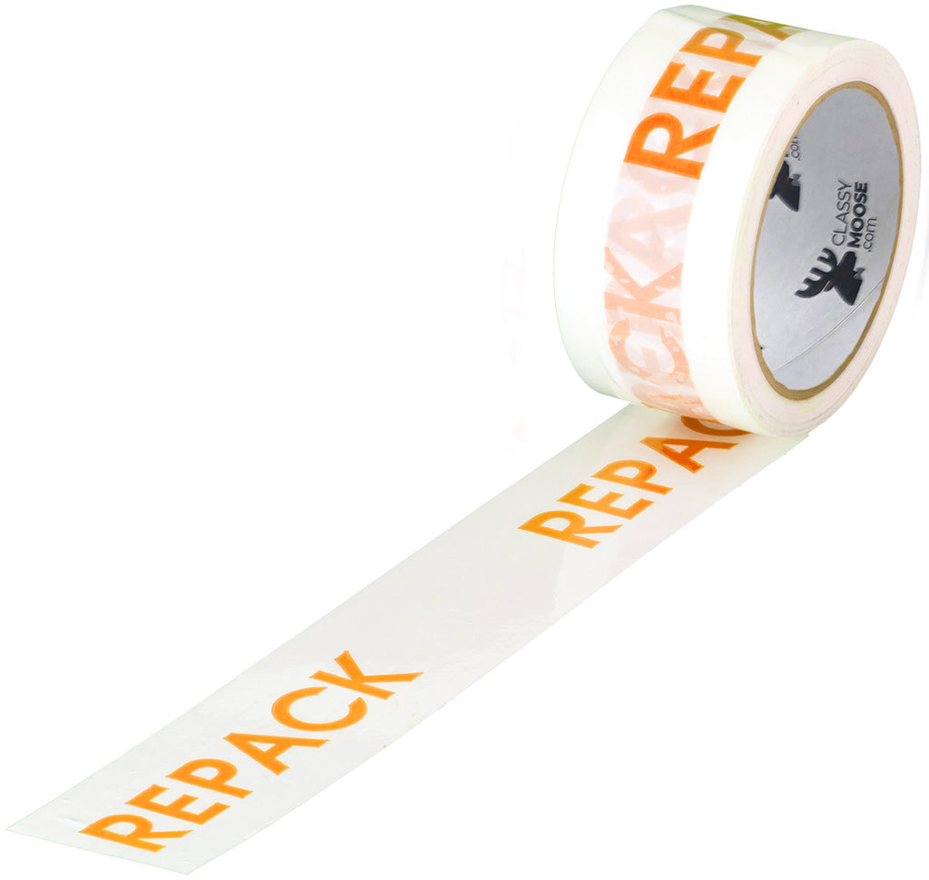 Roll of tape with orange 'REPACK' text on a white background