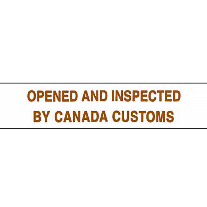 Brown Text 'OPENED AND INSPECTED BY CANADA CUSTOMS' on a white background