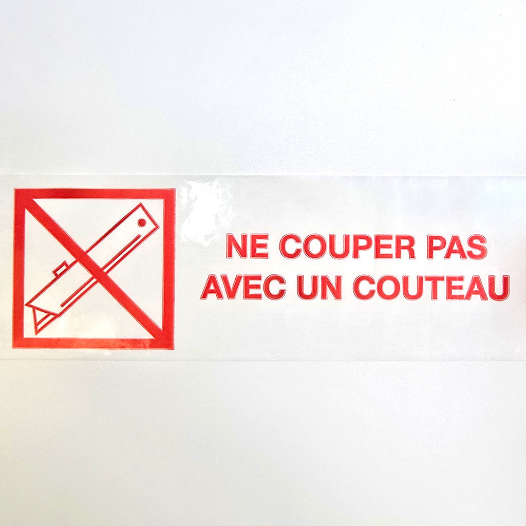 DO NOT CUT WITH A KNIFE Bilingual Polypropylene Tape french graphic