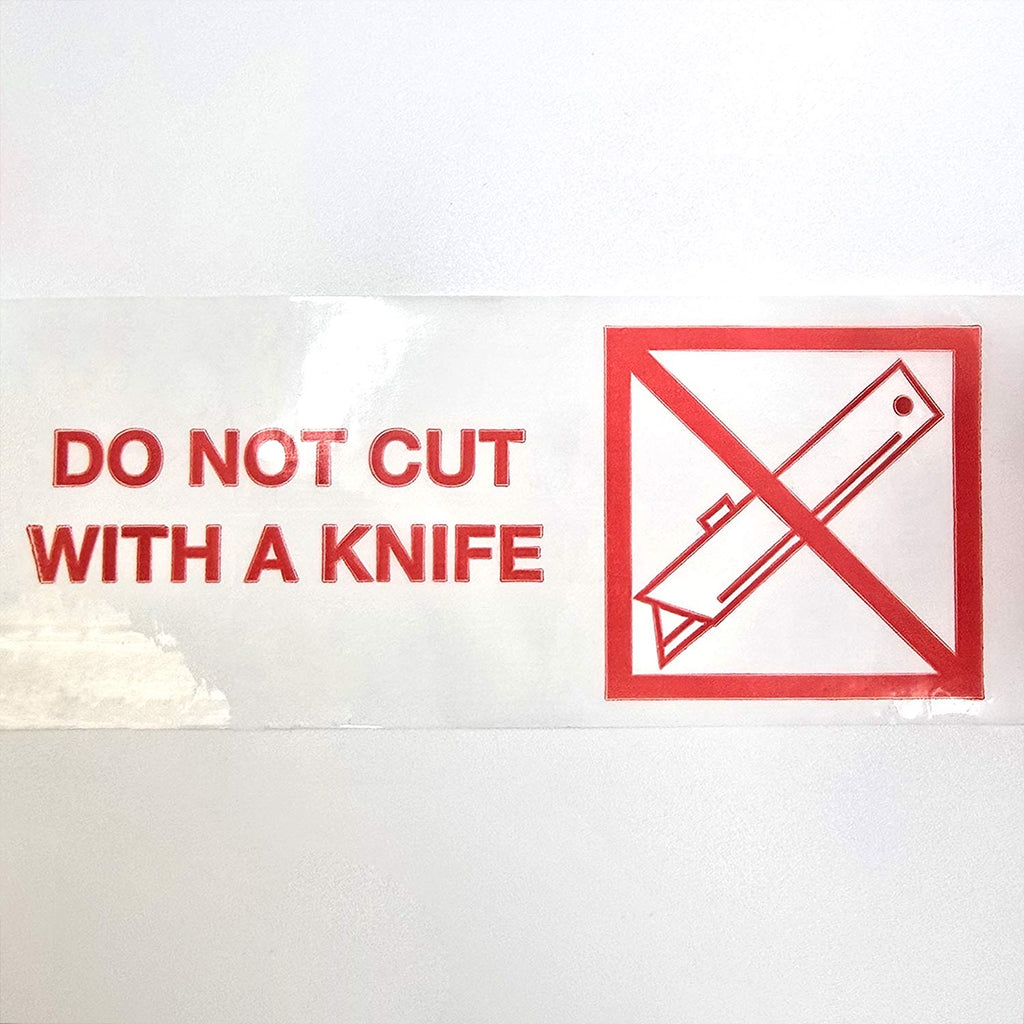 DO NOT CUT WITH A KNIFE Bilingual Polypropylene Tape english 