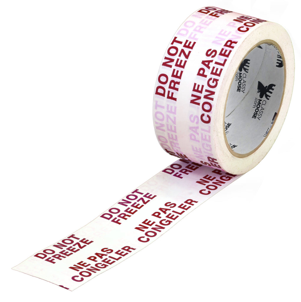 Roll of tape with 'Do Not Freeze' text in English and French on a white background