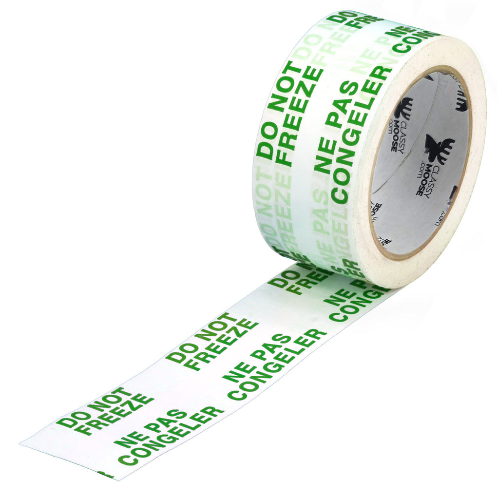 Roll of tape with 'Do Not Freeze' text in English and French on a white background