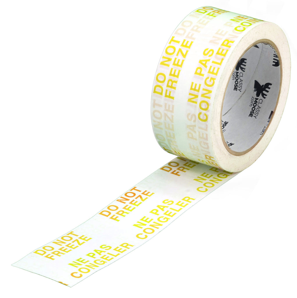Roll of tape with 'Do Not Freeze' labels on a white background