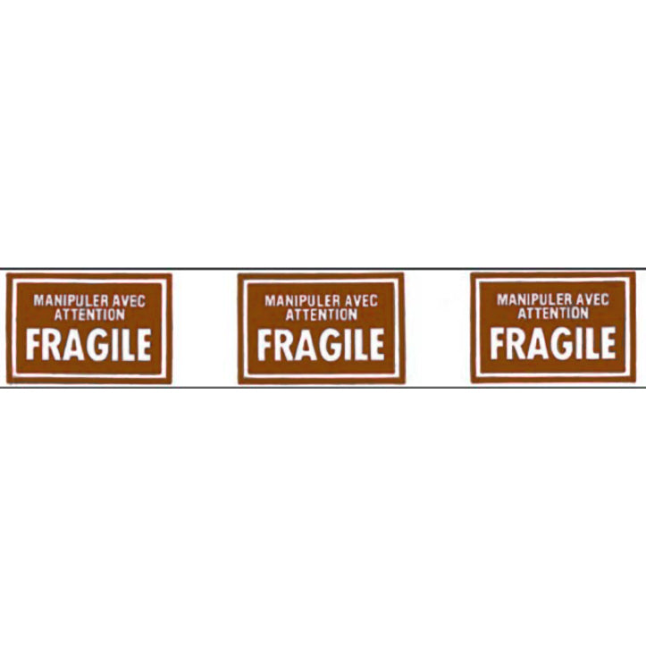 Three 'Fragile' labels with text in French on a white background