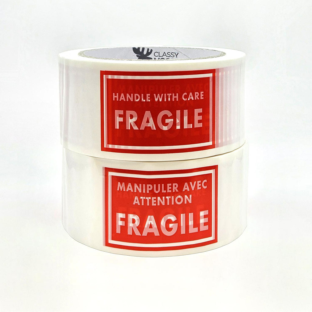 FRAGILE - HANDLE WITH CARE PVC Tape Bilingual 48 mm or 72 mm x 66 M flat view