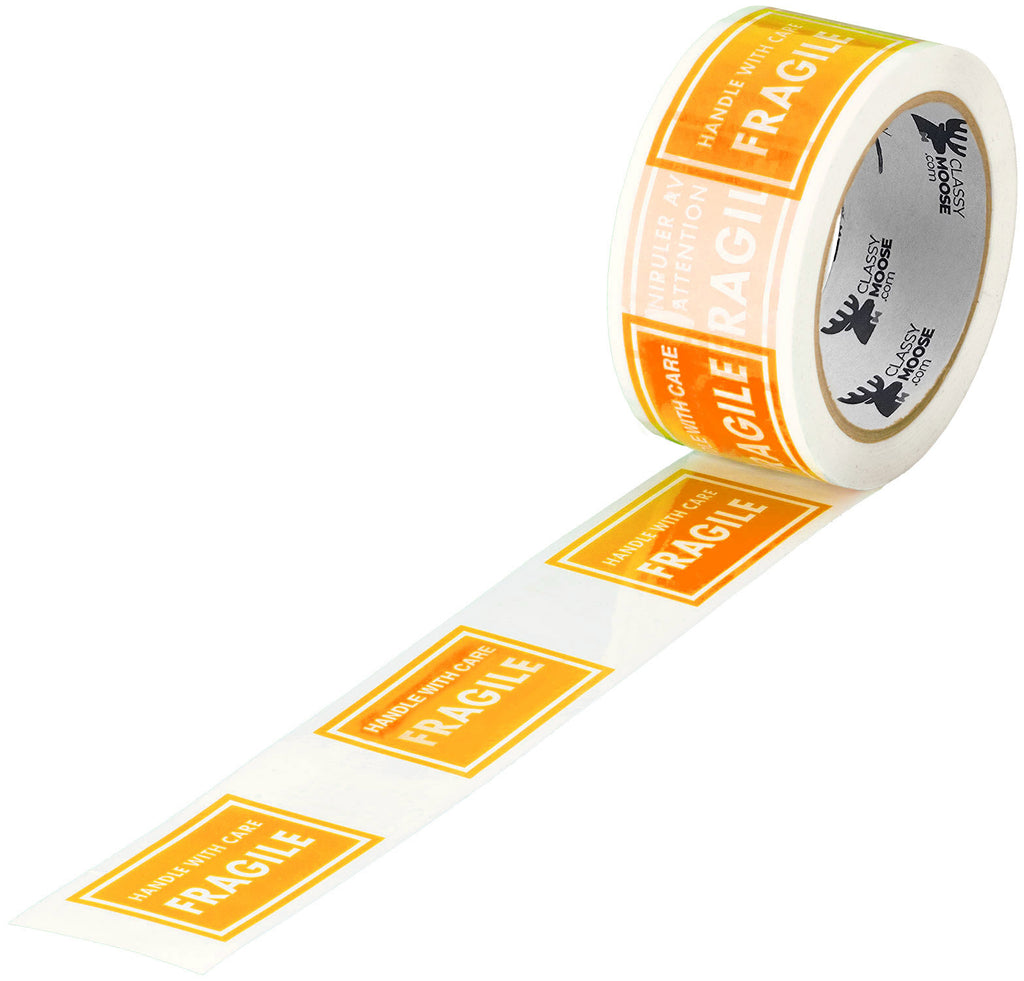 Roll of 'Fragile' labels with a white background