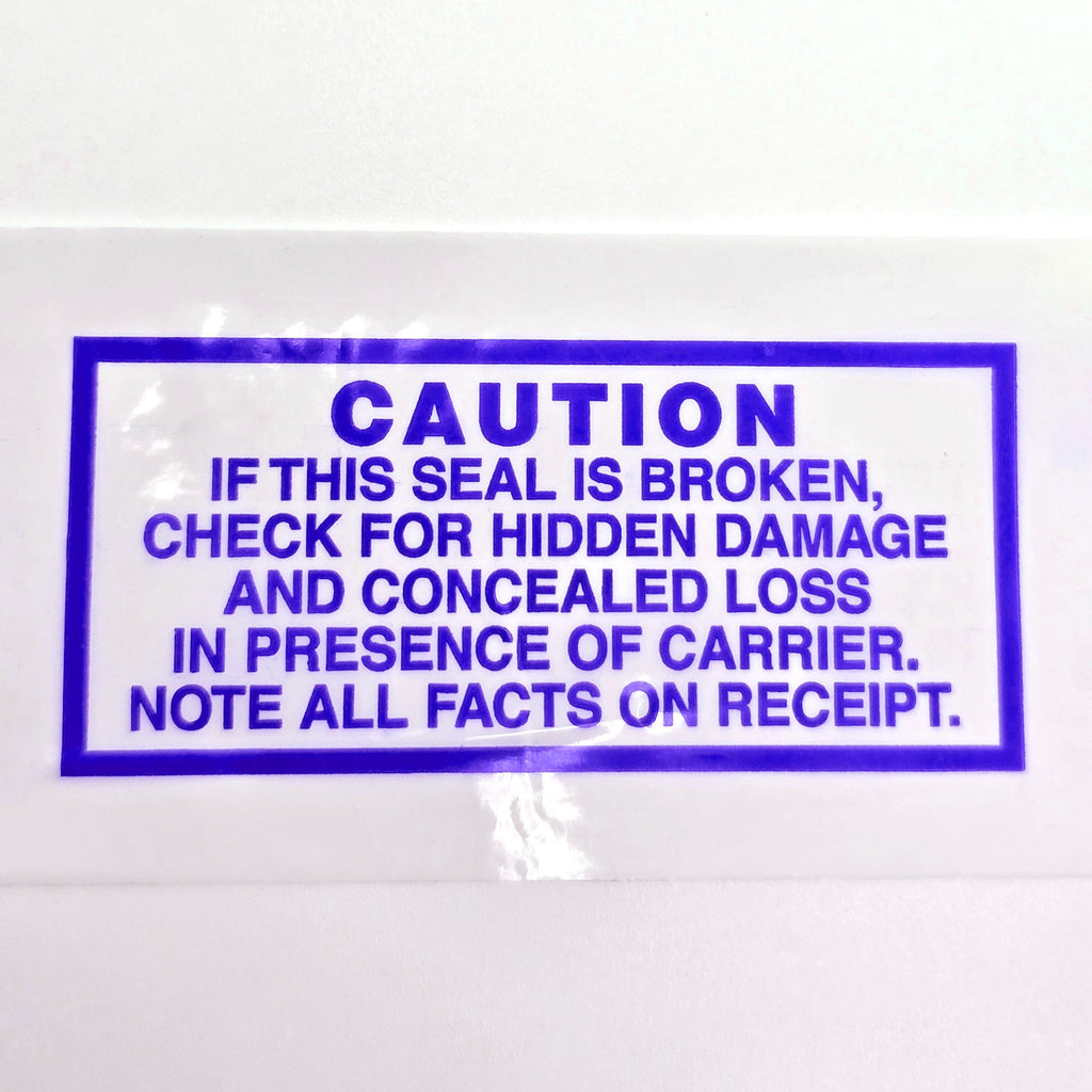 Blue warning label on a white background with text about checking for hidden damage.