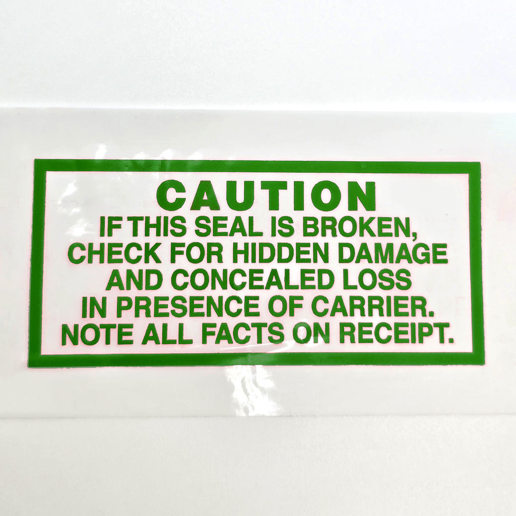 Green warning label on a white background