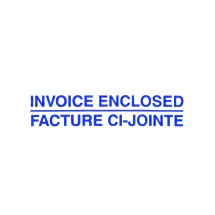Text 'INVOICE ENCLOSED FACTURE CI-JOinte' in blue on a white background