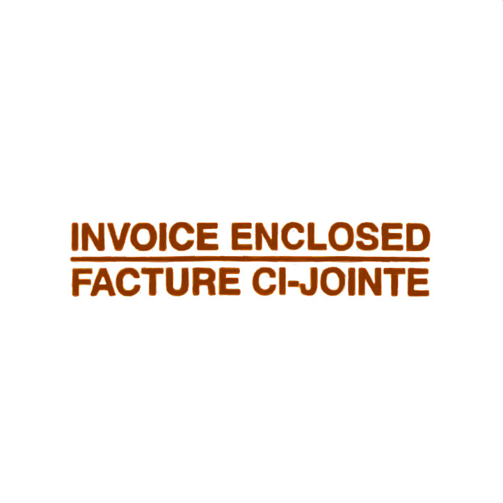 Text 'INVOICE ENCLOSED FACTURE CI-JOinte' in brown on a white background