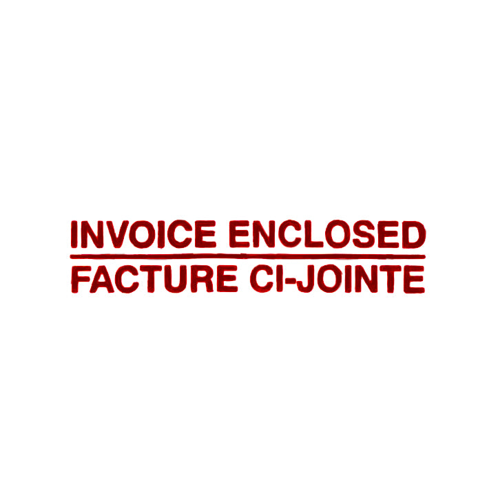 Red text 'INVOICE ENCLOSED FACTURE CI-JOinte' on a white background