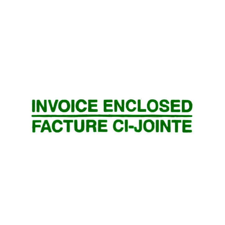 Green text 'INVOICE ENCLOSED FACTURE CI-JOinte' on a white background