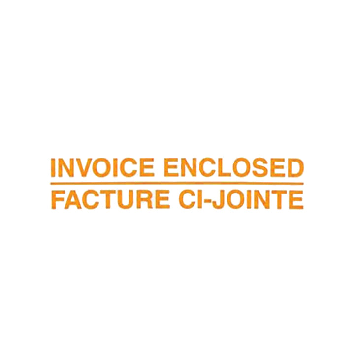 Text 'INVOICE ENCLOSED FACTURE CI-JOinte' in orange on a white background