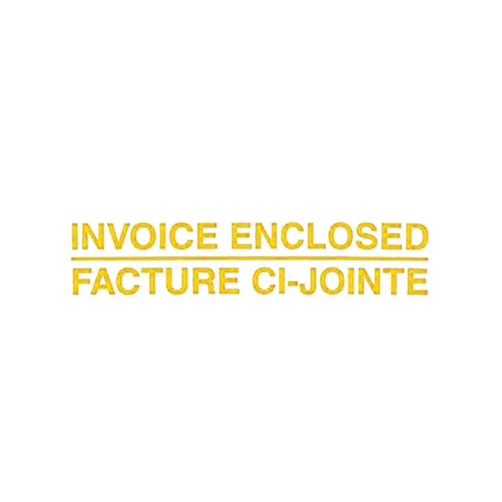 Text 'INVOICE ENCLOSED FACTURE CI-JOinte' in yellow on a white background