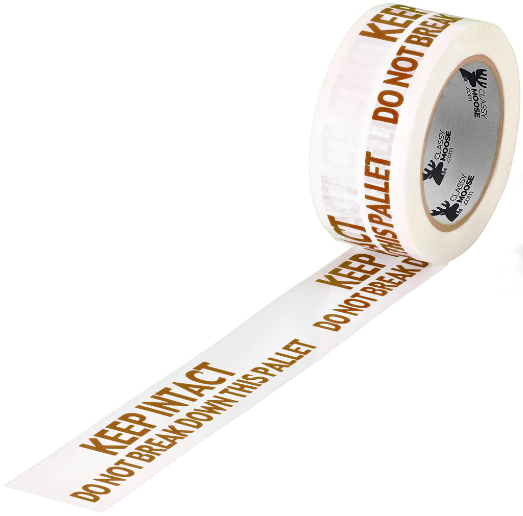 Roll of warning tape with text 'Keep Intact, Do Not Break Down This Pallet' on a white background