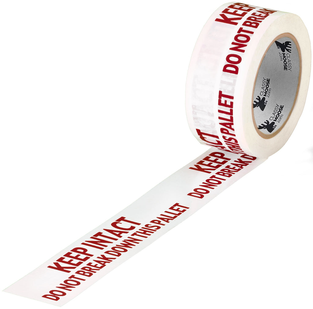 Roll of warning tape with red text on a white background